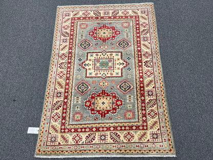 Gray Geometric Kazak 4X6 Oriental Rug # 13746
