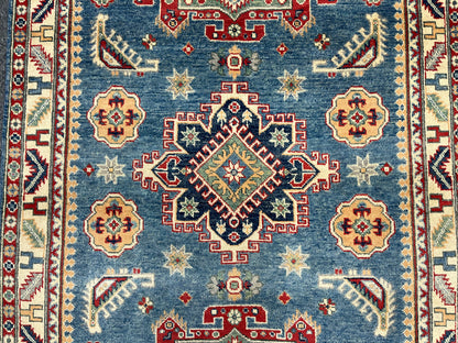 Handmade Light Blue Kazak 4X6 Oriental Wool Rug # 13742