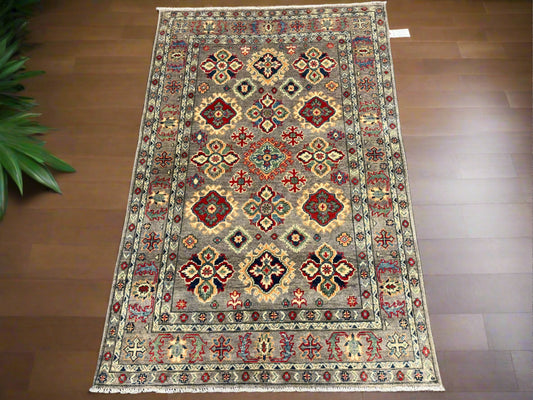 Gray Geometric Kazak 4X6 Oriental Rug # 13923