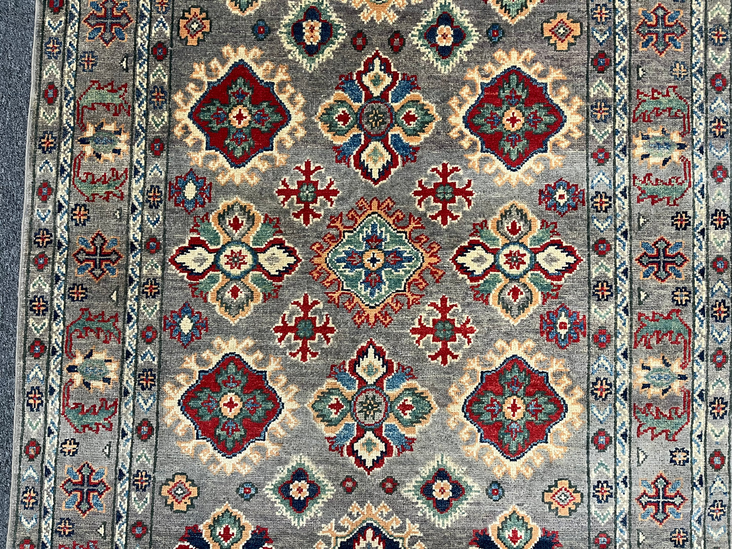 Gray Geometric Kazak 4X6 Oriental Rug # 13923