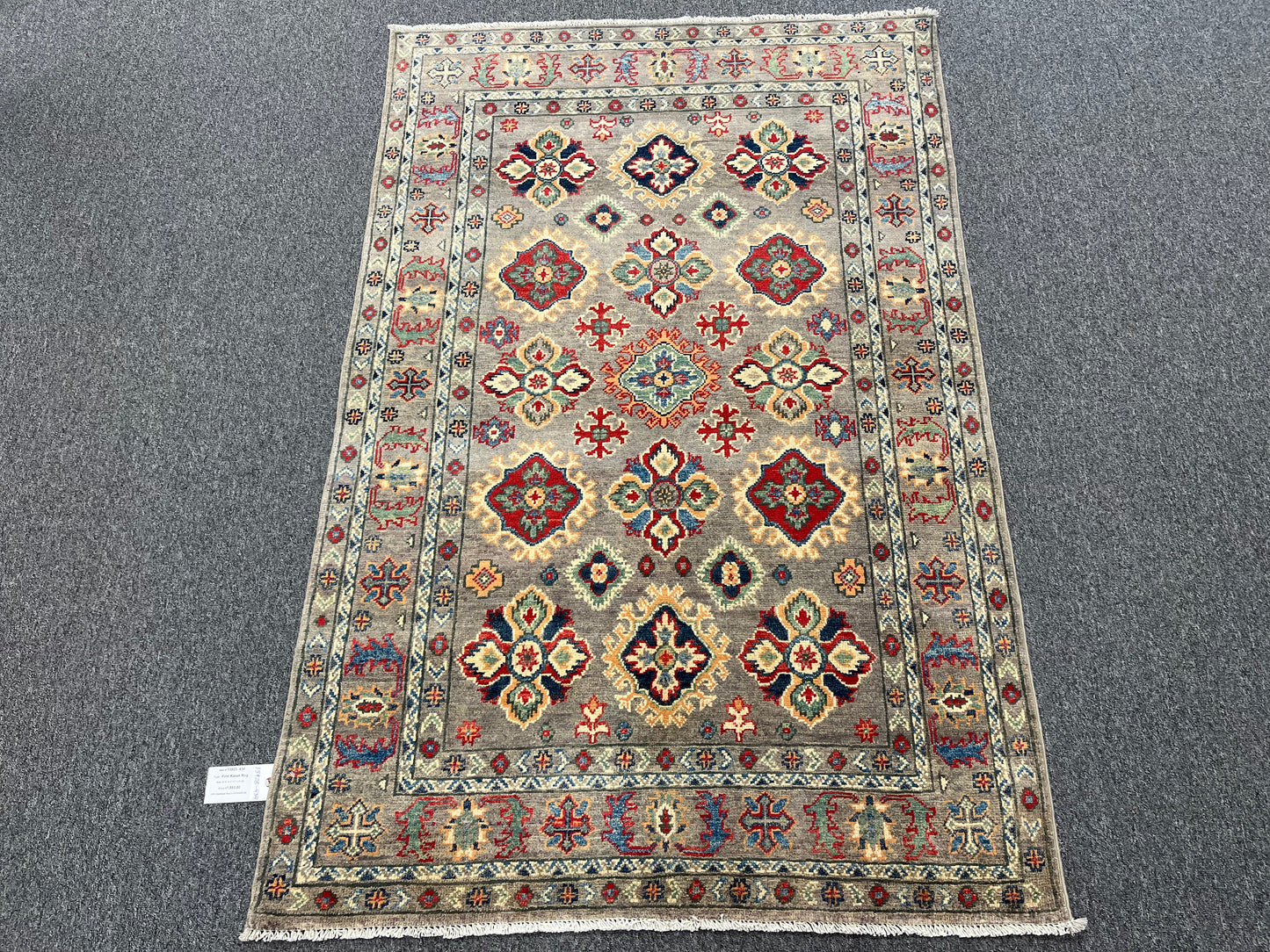Gray Geometric Kazak 4X6 Oriental Rug # 13923
