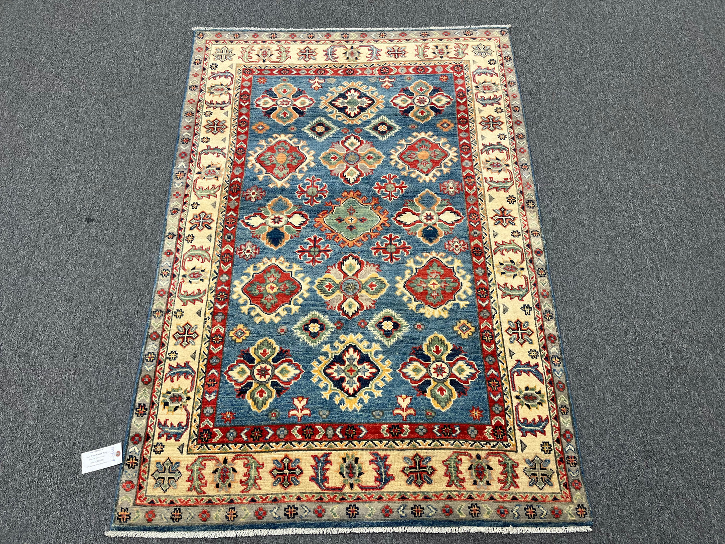 Light Blue Kazak 4X6 Handmade Wool Rug # 13584