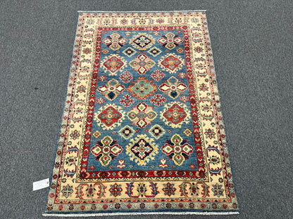 Light Blue Kazak 4X6 Handmade Wool Rug # 13584