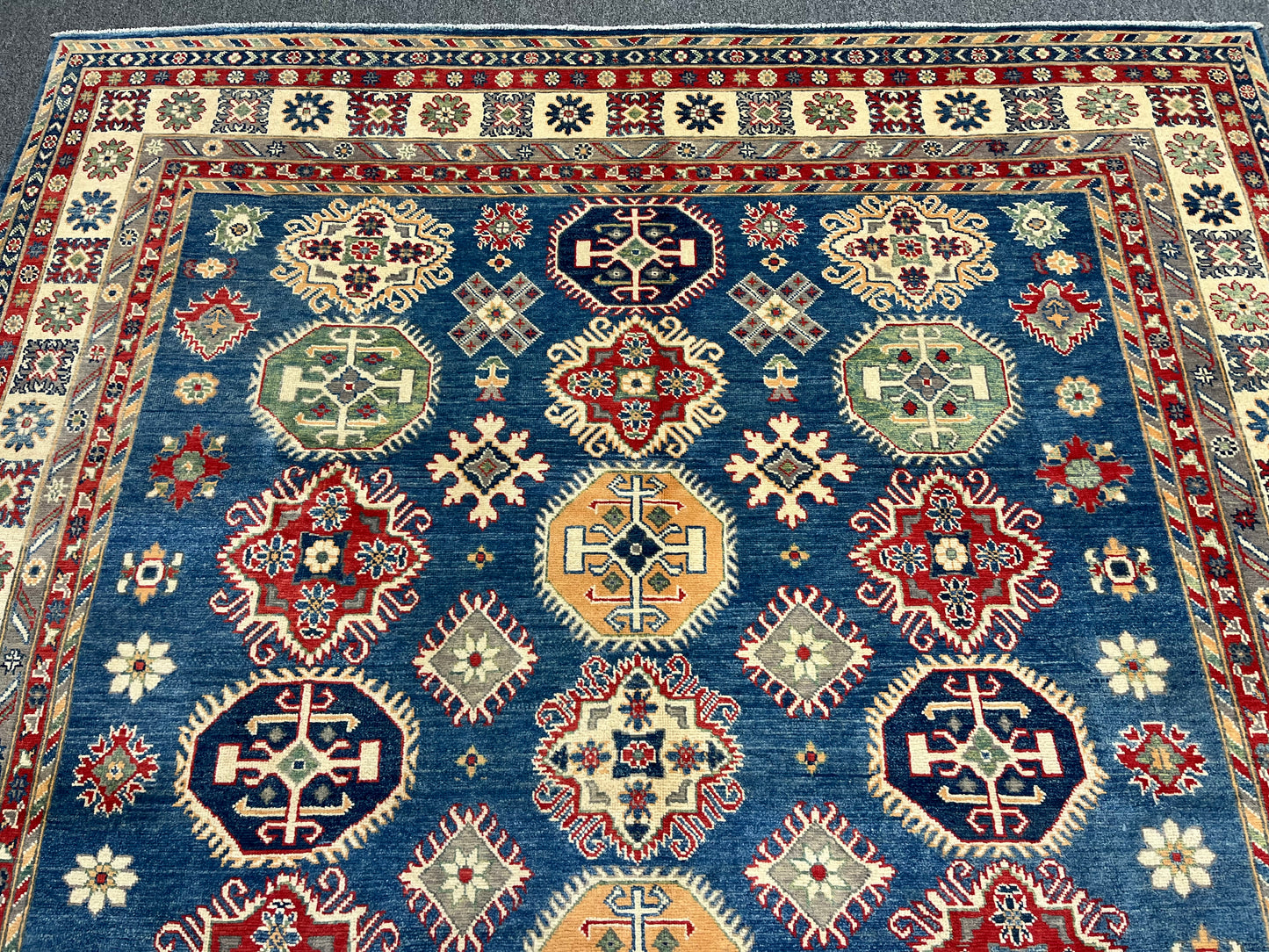 Light Blue Kazak Geometric 8X10 Handmade Wool Rug # 13661