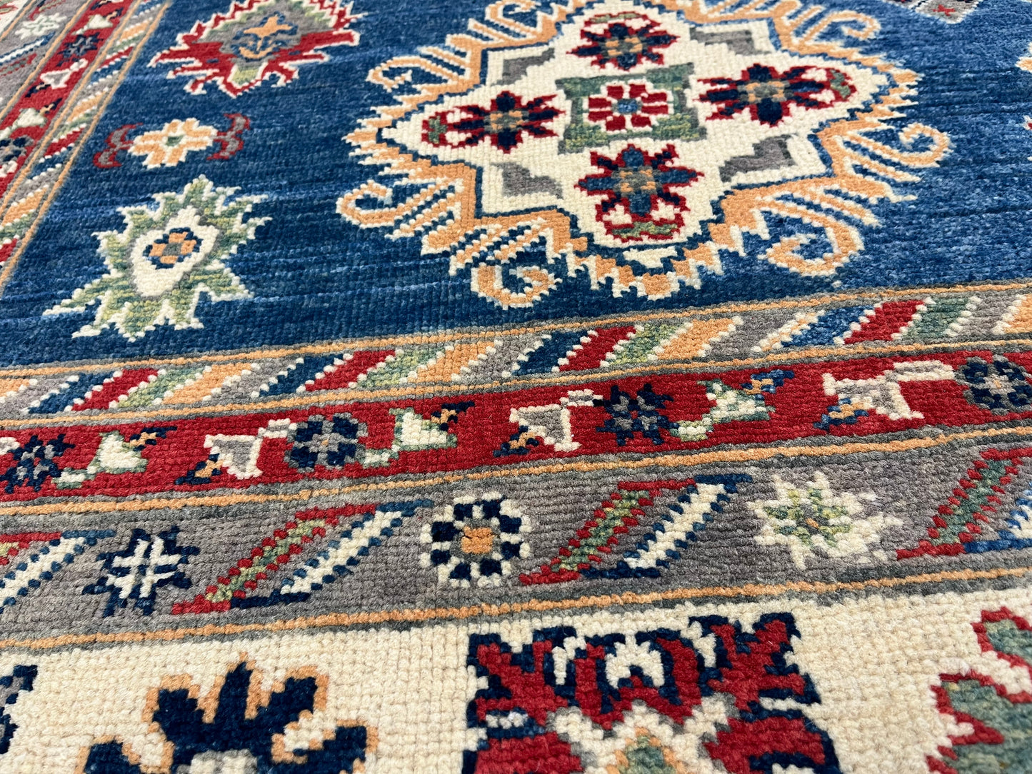 Light Blue Kazak Geometric 8X10 Handmade Wool Rug # 13661