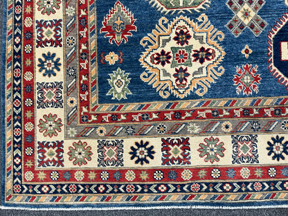 Light Blue Kazak Geometric 8X10 Handmade Wool Rug # 13661