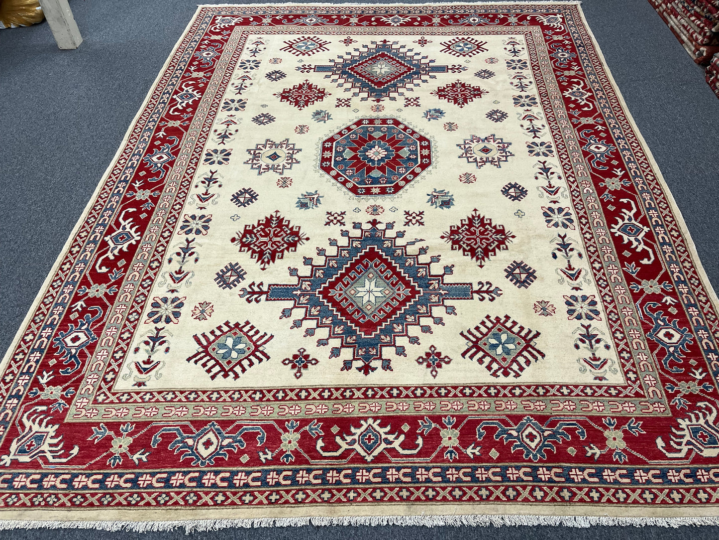 Kazak Beige 9X12 Handmade Wool Rug # 13737
