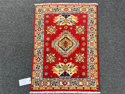 2X3 Red Geometric Kazak Handmade Wool Rug # 13882