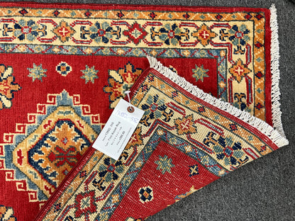 2X3 Red Geometric Kazak Handmade Wool Rug # 13882