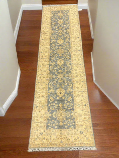 Gray Oushak Runner 3'X10' Handmade Wool Rug # 14280