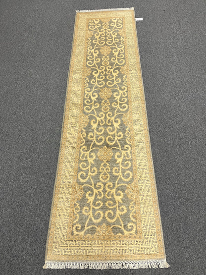 Gray Oushak Runner 2'8"X10' Handmade Wool Rug # 14278