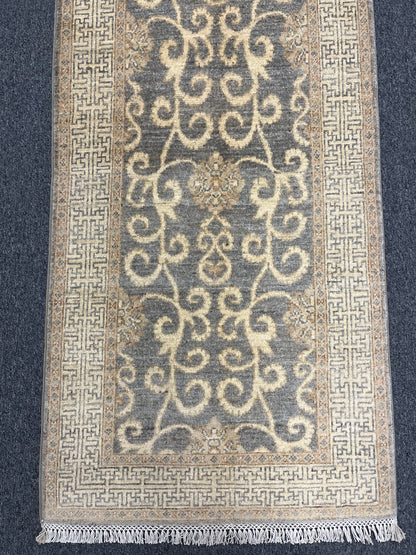 Gray Oushak Runner 2'8"X10' Handmade Wool Rug # 14278