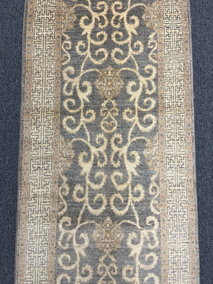 Gray Oushak Runner 2'8"X10' Handmade Wool Rug # 14278