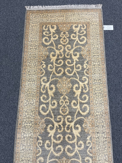 Gray Oushak Runner 2'8"X10' Handmade Wool Rug # 14278