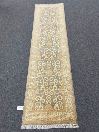 Gray Oushak Runner 2'8"X10' Handmade Wool Rug # 14278
