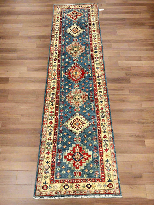 Runner Light Blue Kazak 2'7"X10' Handmade Wool Rug # 13727