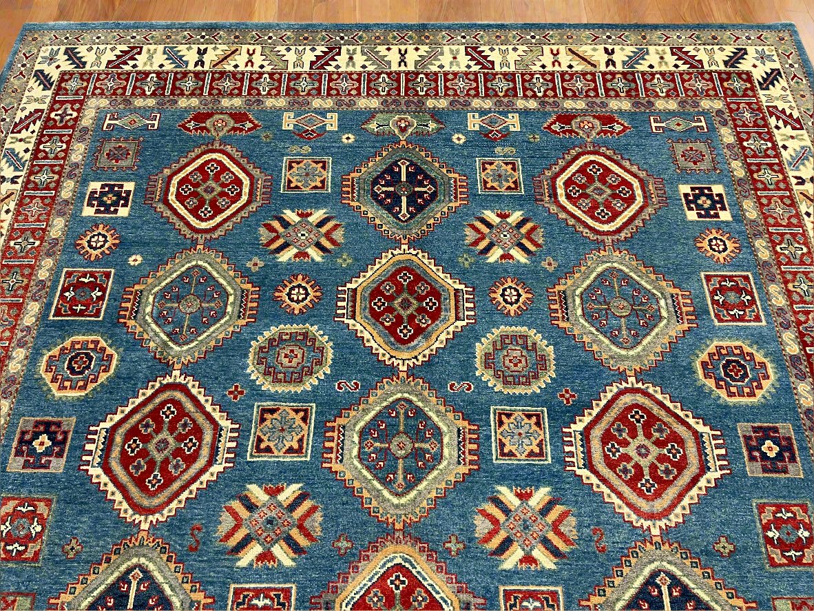 Light Blue 8X11 Kazak Handmade Wool Rug # 13736