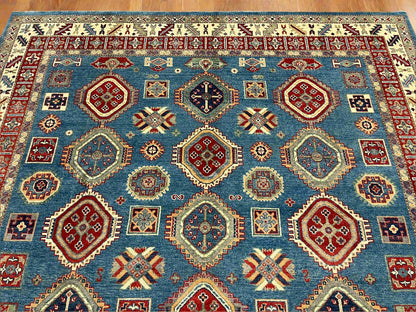 Light Blue 8X11 Kazak Handmade Wool Rug # 13736