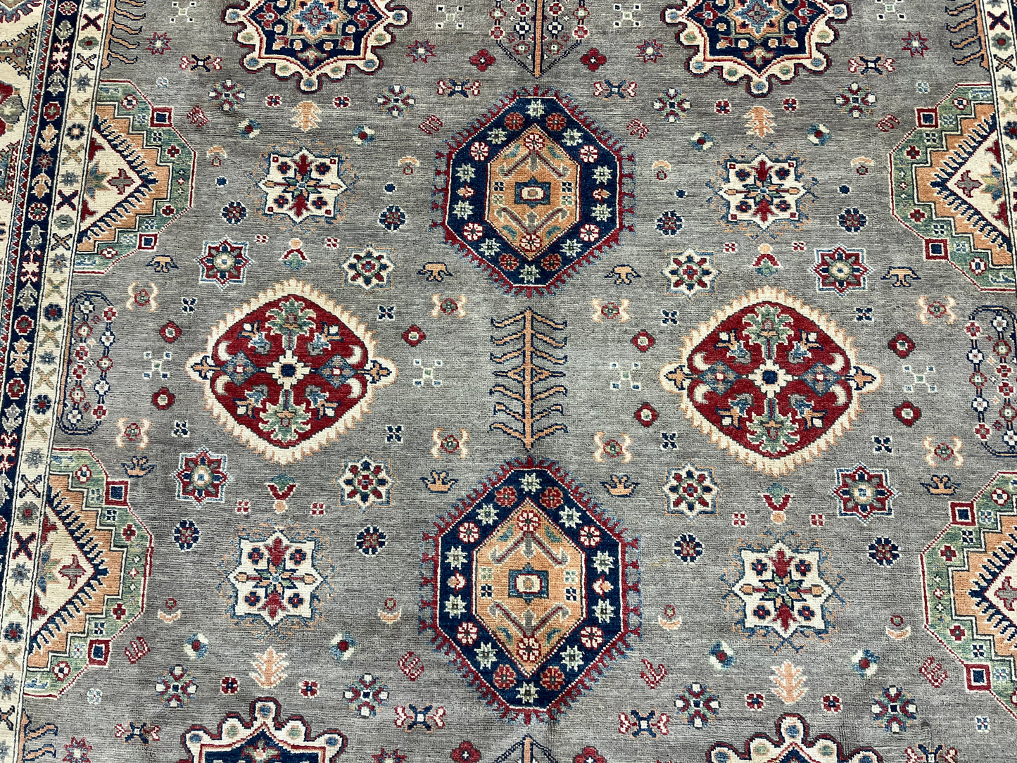 Gray Kazak Geometric 8X10 Handmade Wool Rug # 13720