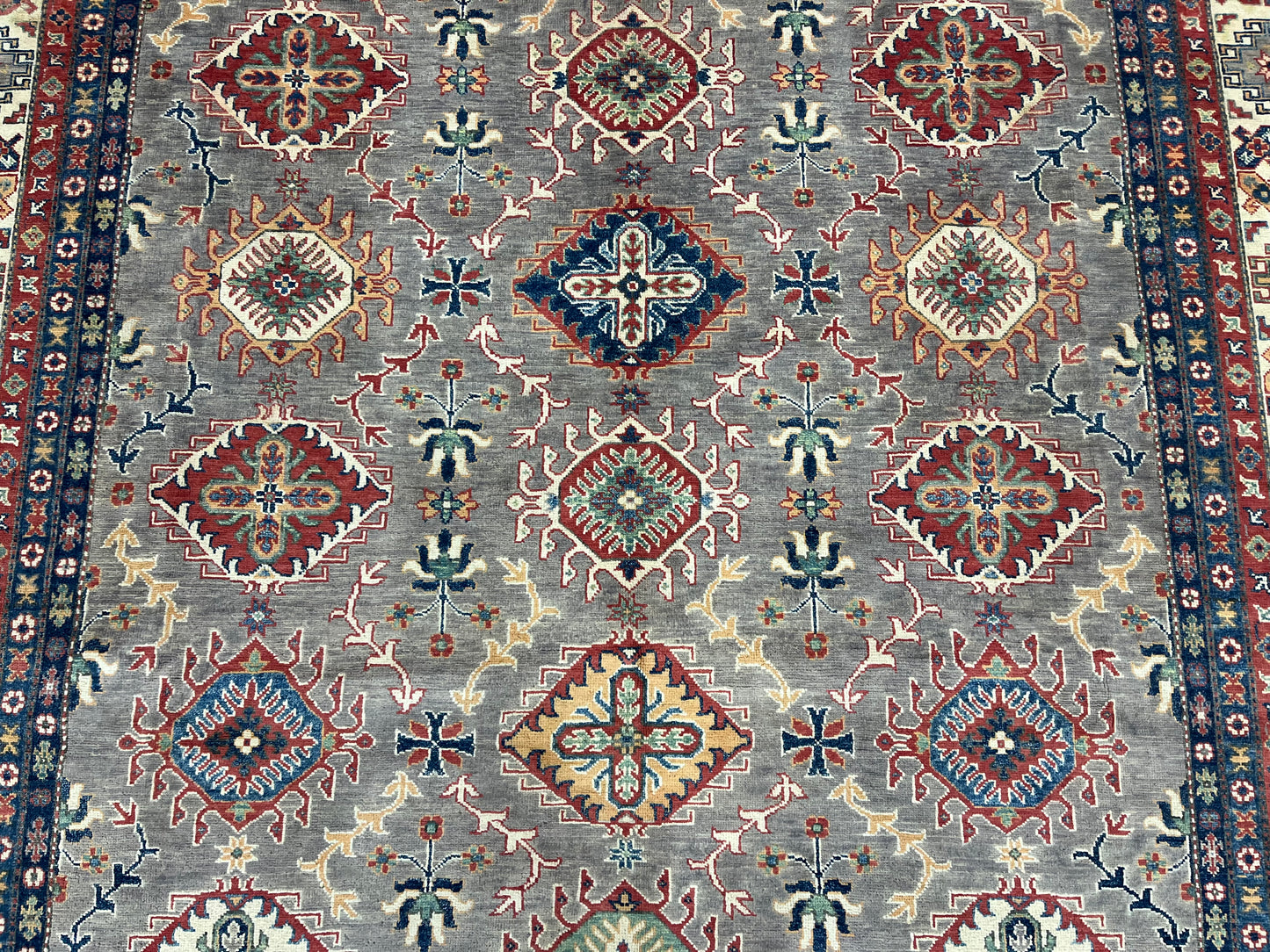 Gray Kazak 9X12 Handmade Wool Rug # 13721