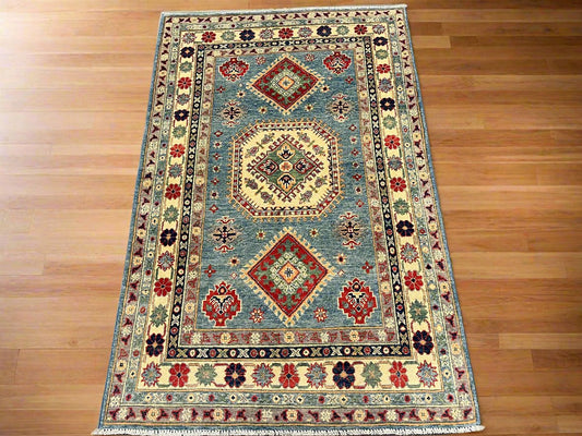 Kazak Light Blue 4X6 Handmade Wool Rug # 13760