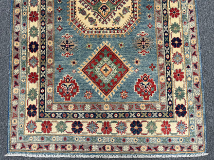 Kazak Light Blue 4X6 Handmade Wool Rug # 13760