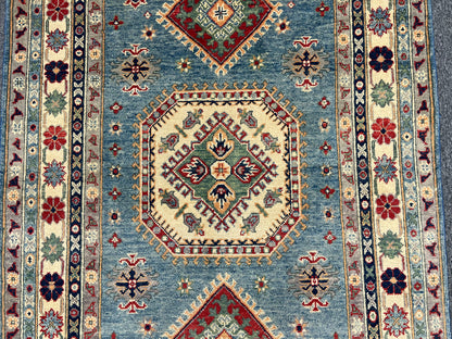 Kazak Light Blue 4X6 Handmade Wool Rug # 13760