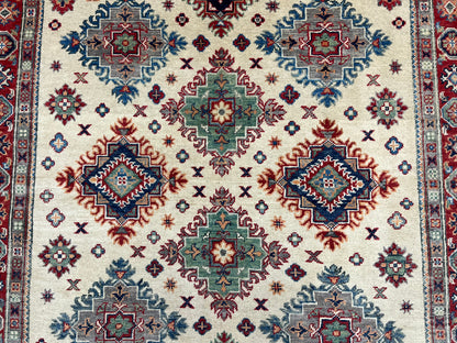 Kazak Beige/Red 5X7 Handmade Wool Rug # 13816