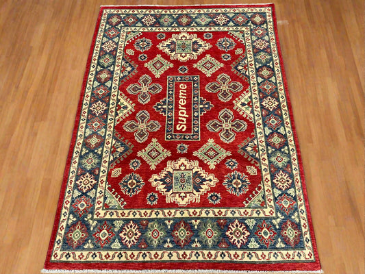 Kazak Geometric Red 5X7 Handmade Wool Rug # 13815