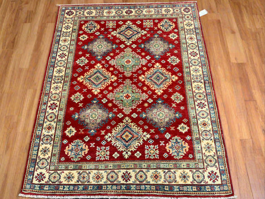 Geometric Red Kazak Oriental Rug 5X7 # 13822