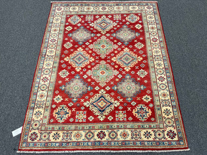 Geometric Red Kazak Oriental Rug 5X7 # 13822