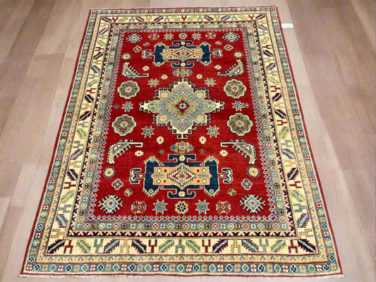 Geometric Red 5X7 Kazak Oriental Rug # 13829