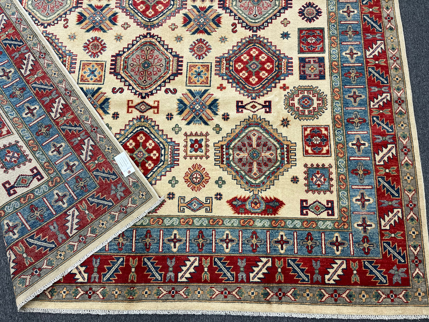 Beige Kazak Geometric 8X10 Handmade Wool Rug # 13708