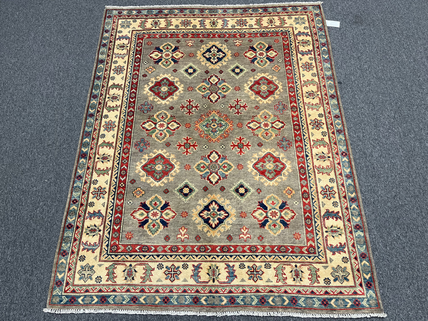 Gray Geometric Kazak 5X7 Handmade Oriental Rug # 13698