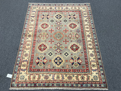 Gray Geometric Kazak 5X7 Handmade Oriental Rug # 13698