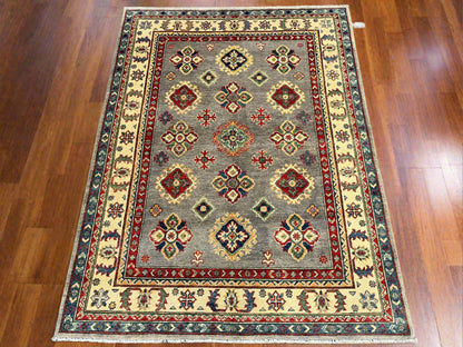 Gray Geometric Kazak 5X7 Handmade Oriental Rug # 13700