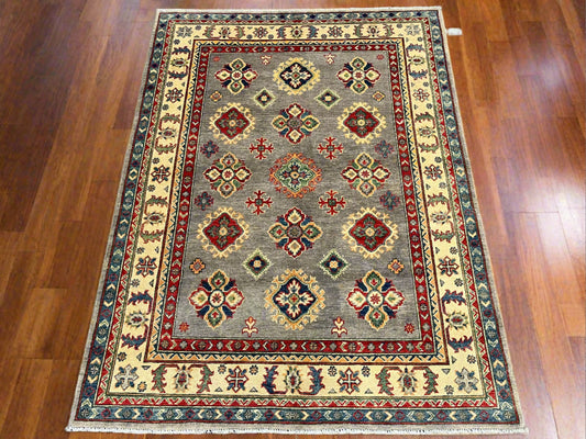 Gray Geometric Kazak 5X7 Handmade Oriental Rug # 13700