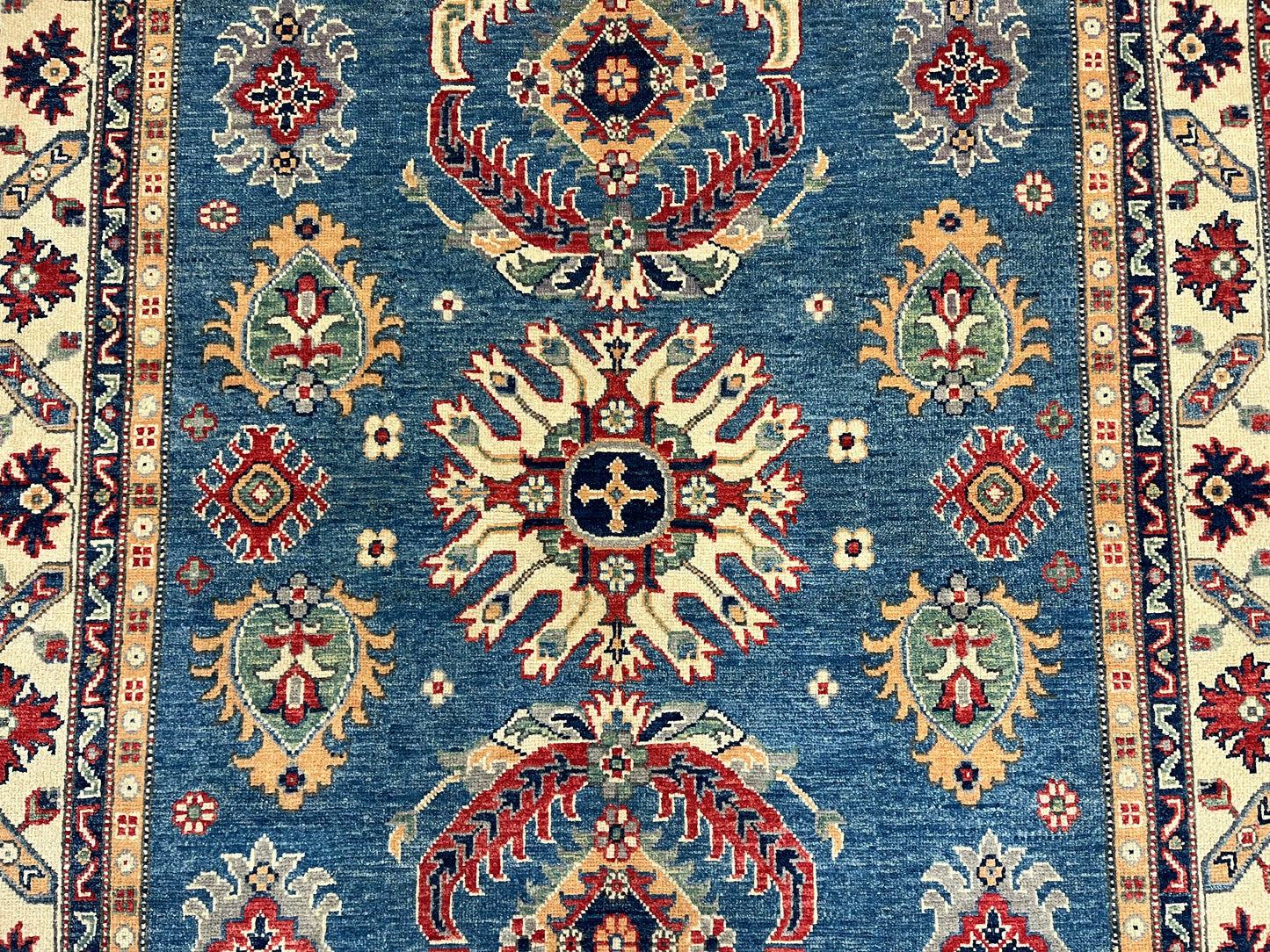 Light Blue Geometric Kazak 5X7 Handmade Oriental Rug # 13911