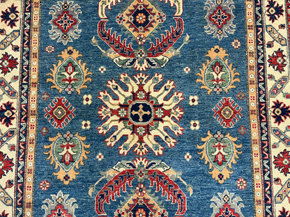 Light Blue Geometric Kazak 5X7 Handmade Oriental Rug # 13911