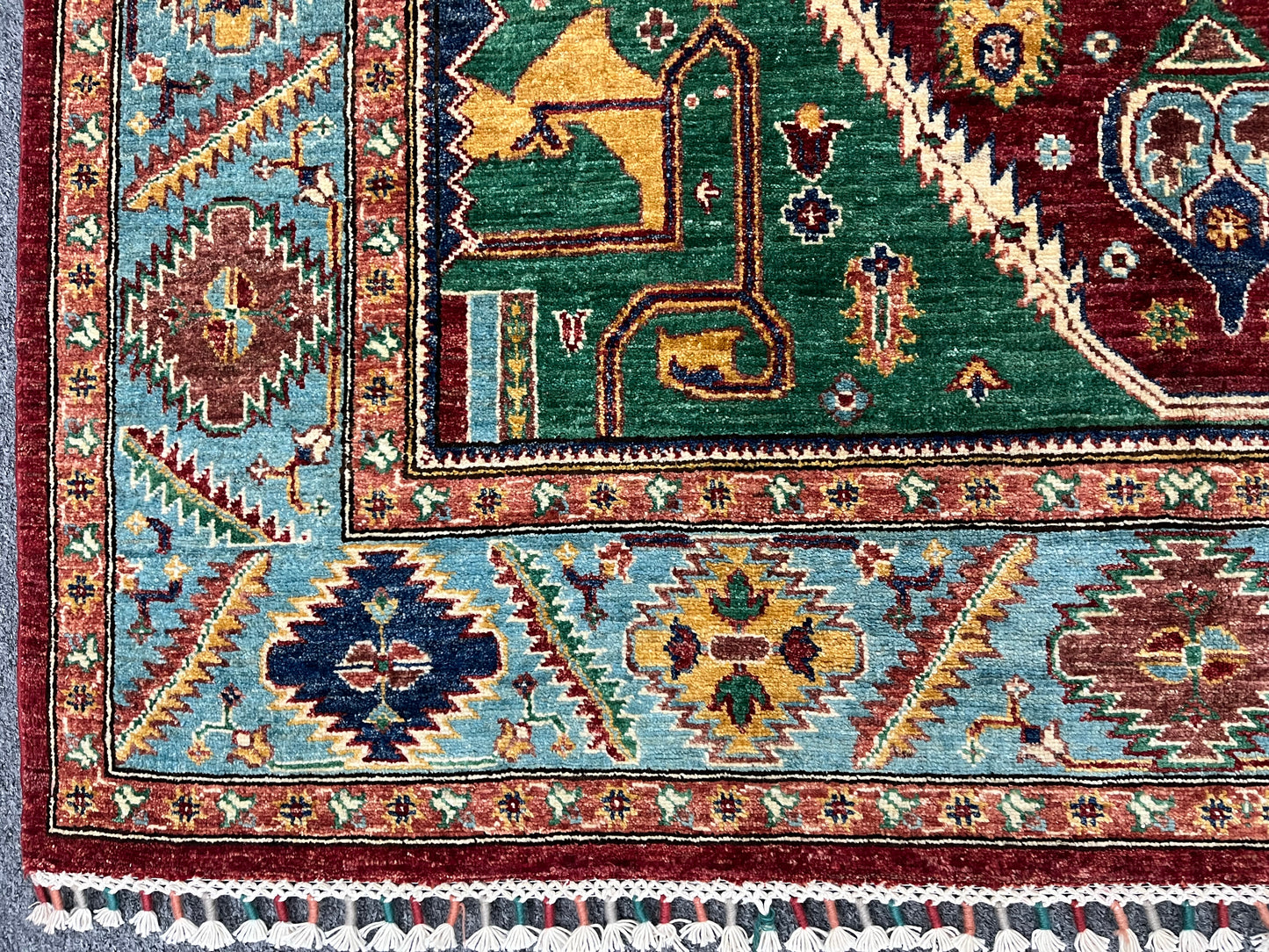 Red/Light Blue Tribal 5X8 Handmade Wool Rug # 14165
