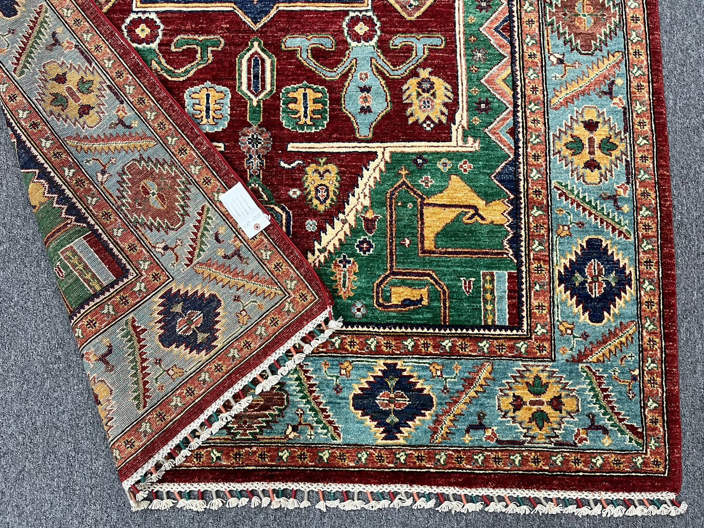 Red/Light Blue Tribal 5X8 Handmade Wool Rug # 14165