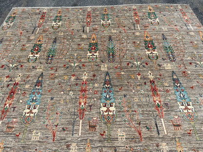 Gray Gabbeh Tree of Life 11X32 Handmade Wool Rug # 14049