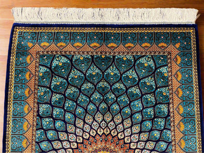 3X4 Silk Handloom Turquoise Blue Multicolor Rug # 14552