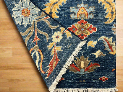 Navy floral 2' 6"X13 Handmade Wool Runner Rug # 11367