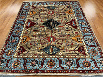 8X10 Afghan Serapi Gray/Light Blue Handmade Wool Rug # 14490