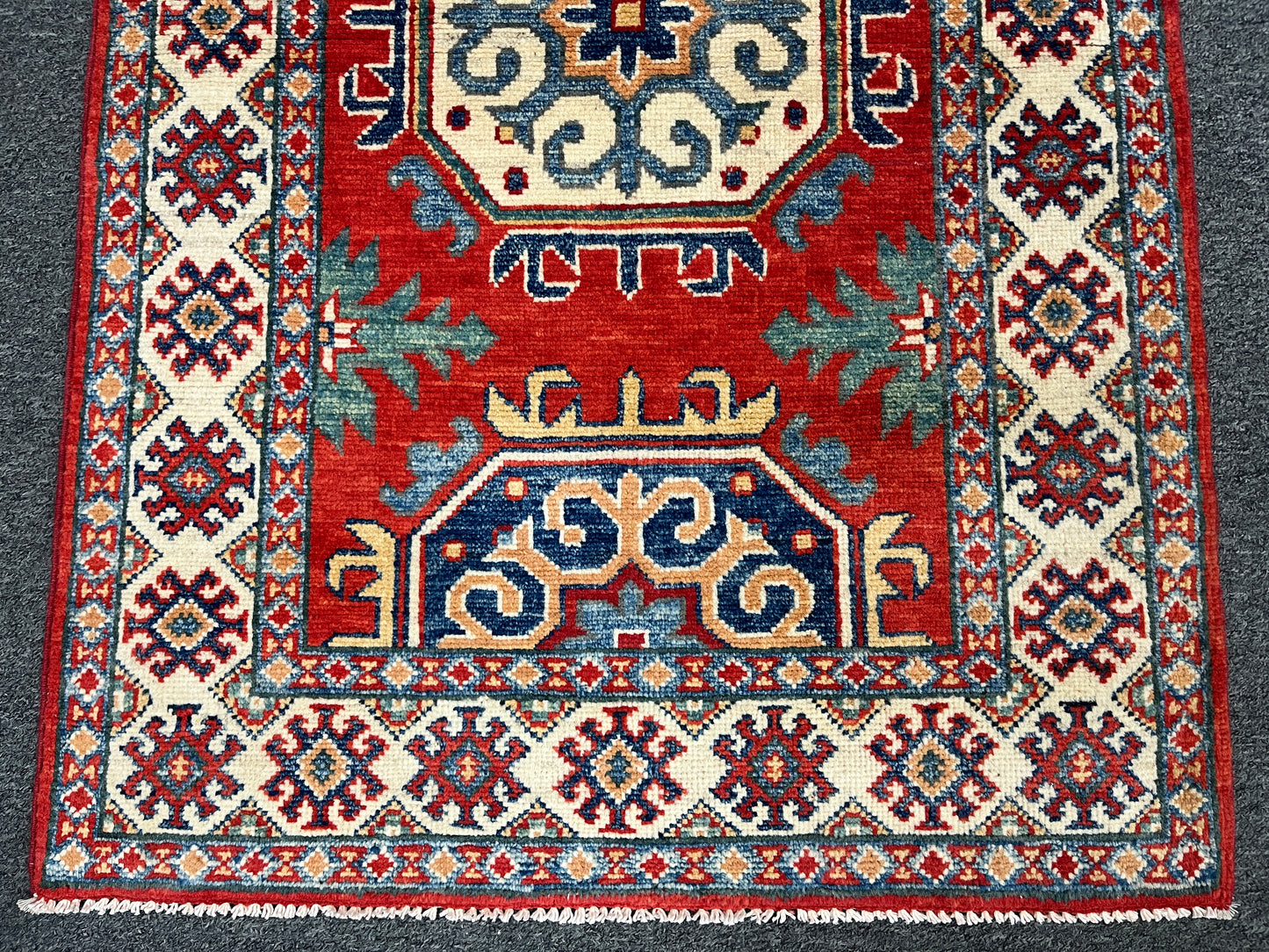 Geometric Red Kazak 3X4 Handmade Wool Rug # 14472
