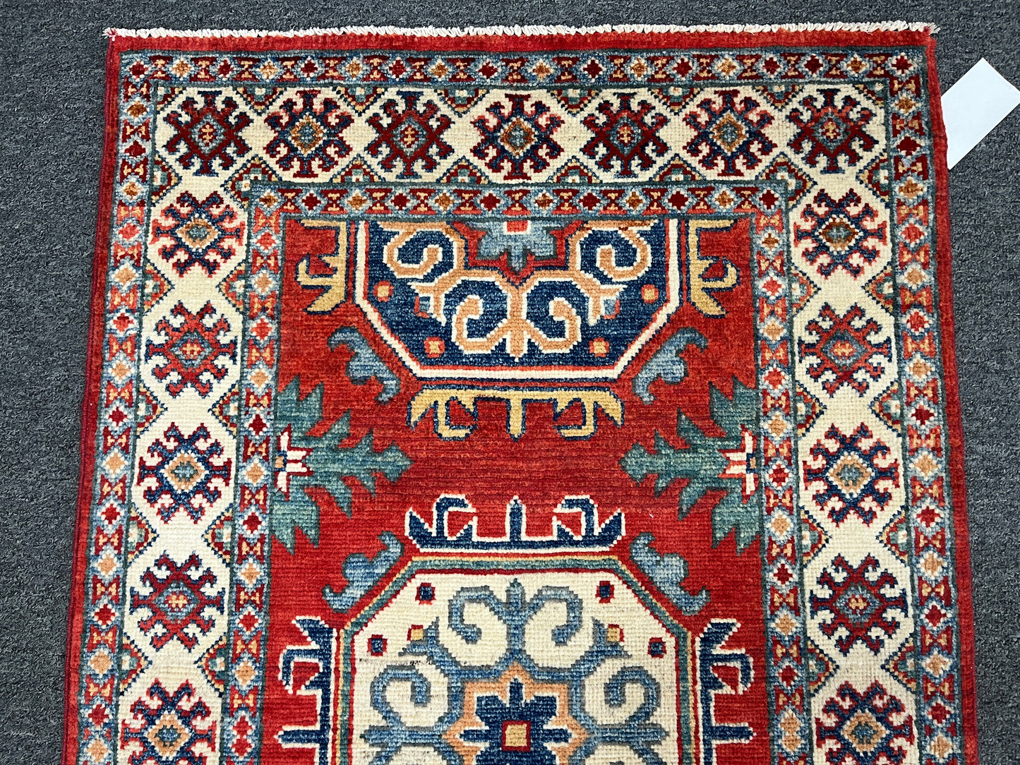 Geometric Red Kazak 3X4 Handmade Wool Rug # 14472