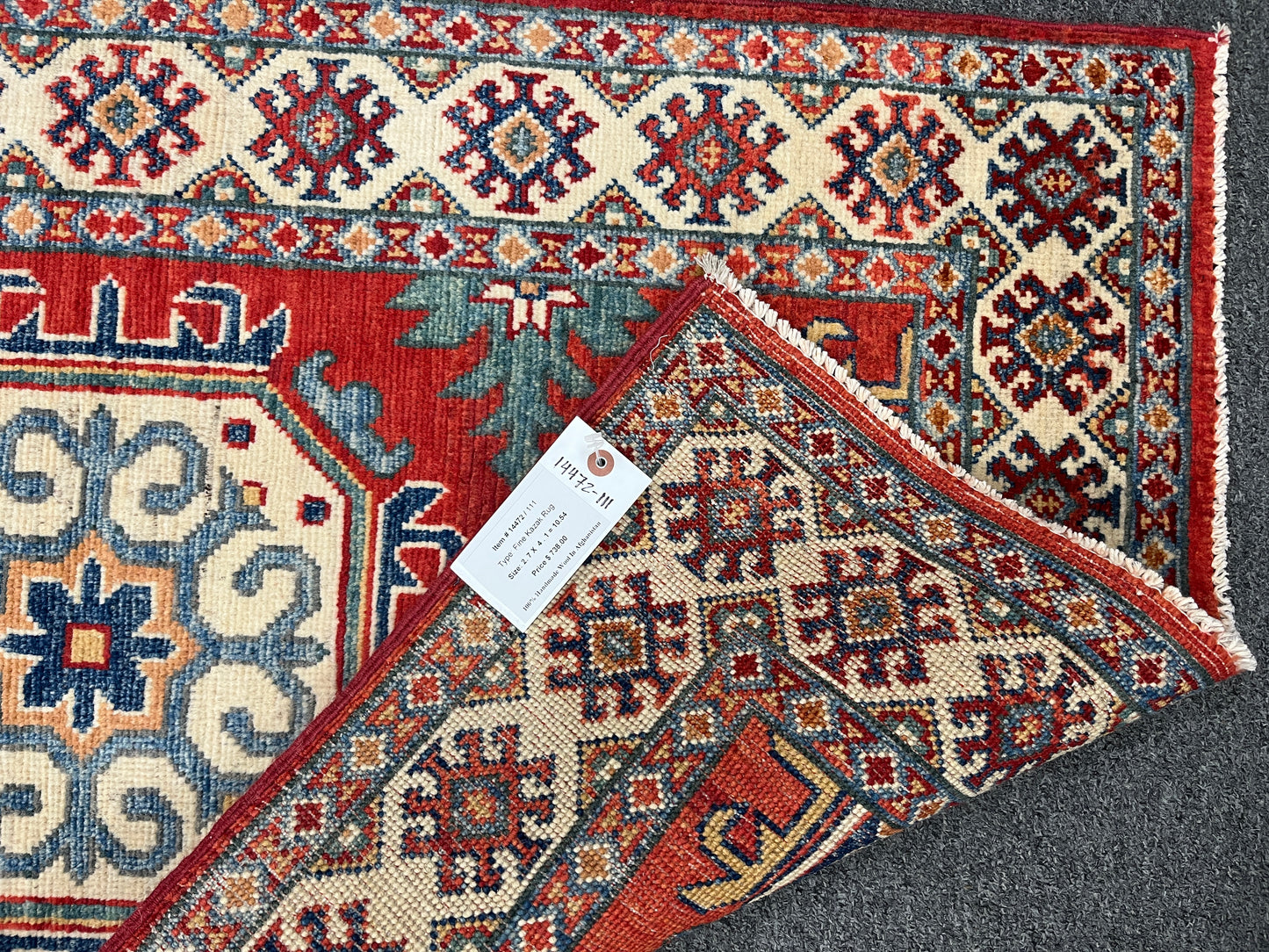 Geometric Red Kazak 3X4 Handmade Wool Rug # 14472