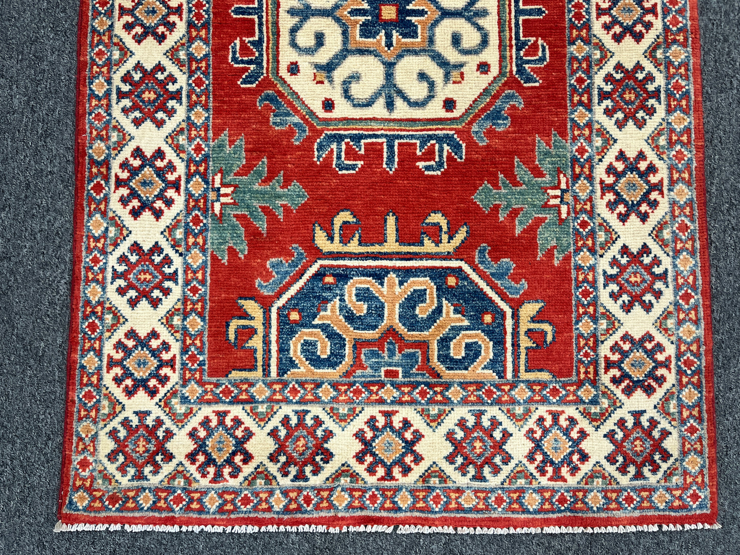 Geometric Red Kazak 3X4 Handmade Wool Rug # 14471