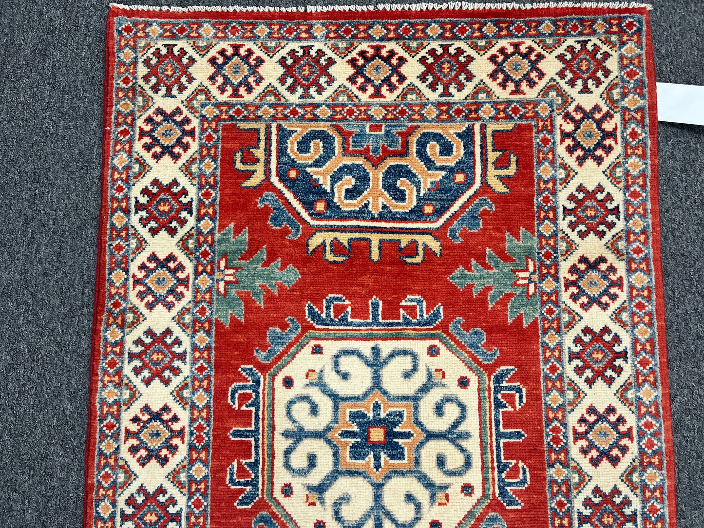 Geometric Red Kazak 3X4 Handmade Wool Rug # 14471